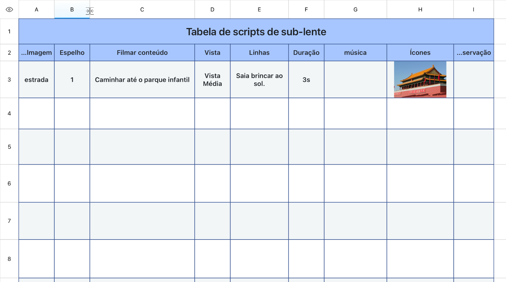 Tabela de scripts de sub-lente
